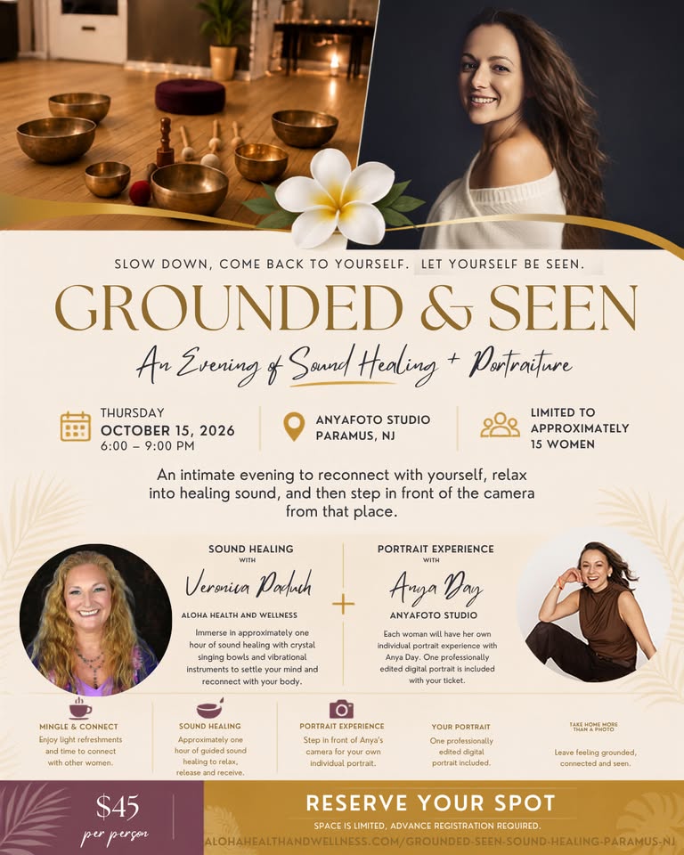 Grounded and Seen sound healing and portrait event at AnyaFoto Studio in Paramus NJ October 15 2026